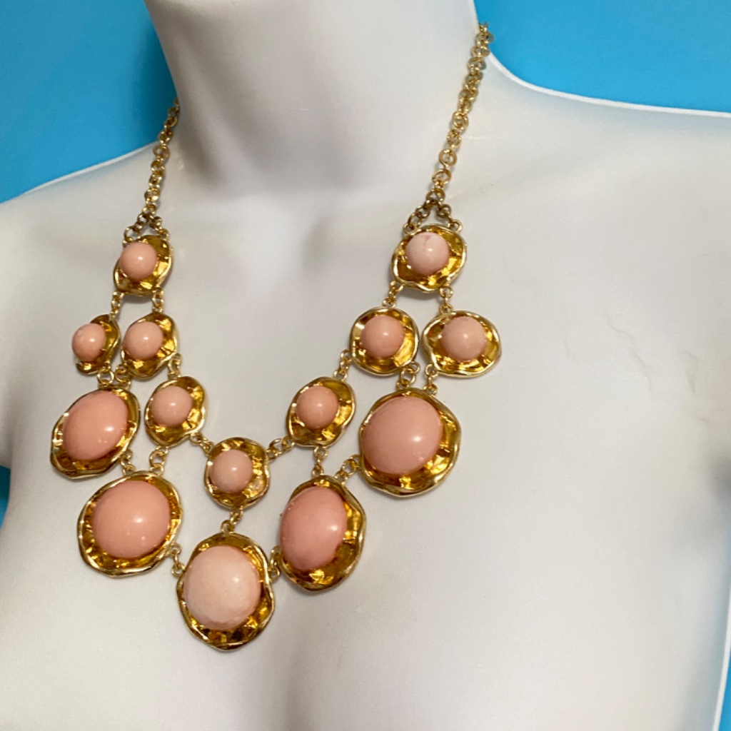 Ny Pink & Gold Statement Necklace Signed